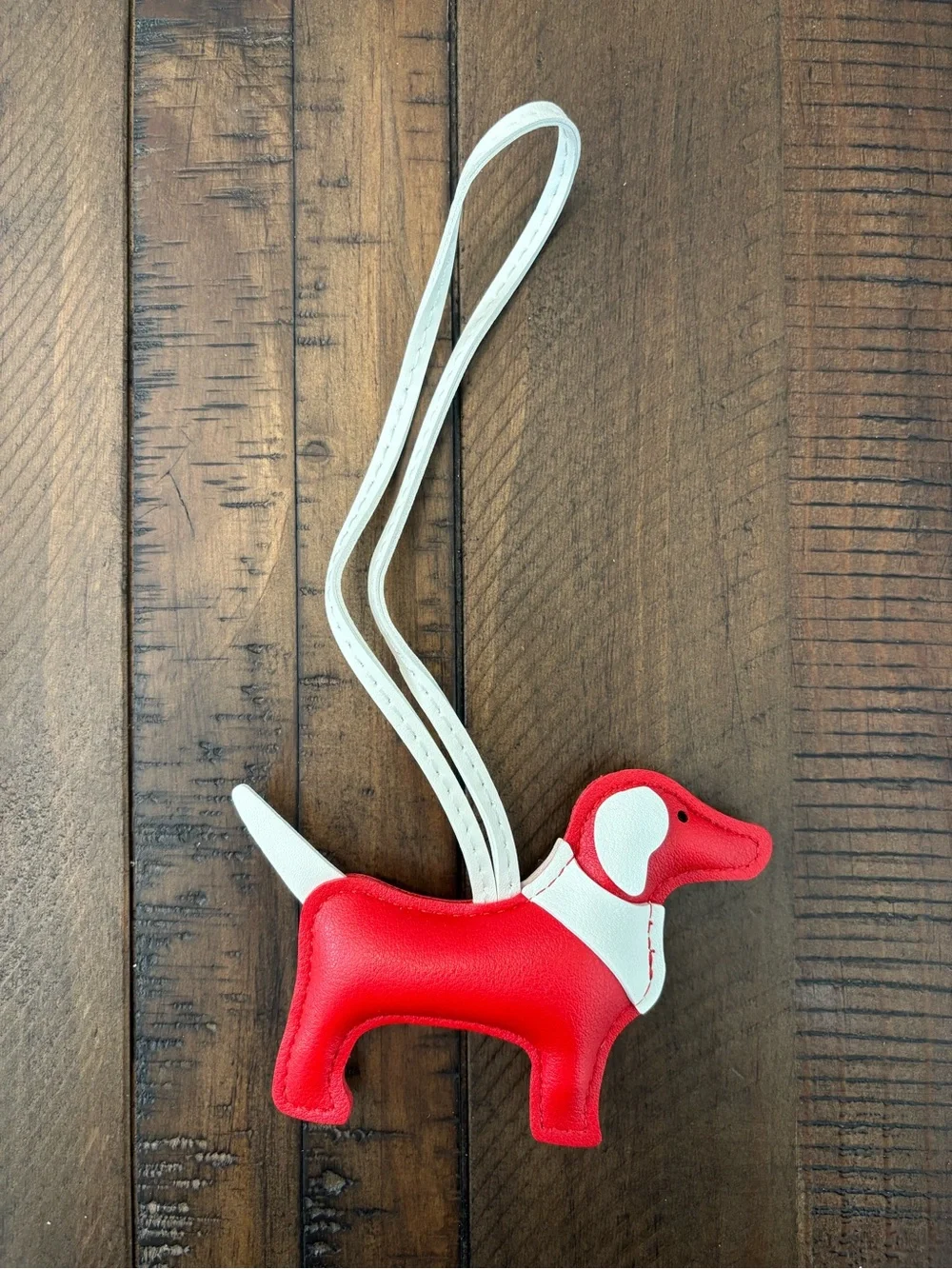 Cute Dog Bag Charm Keychain with Scarf & Tassel – Red